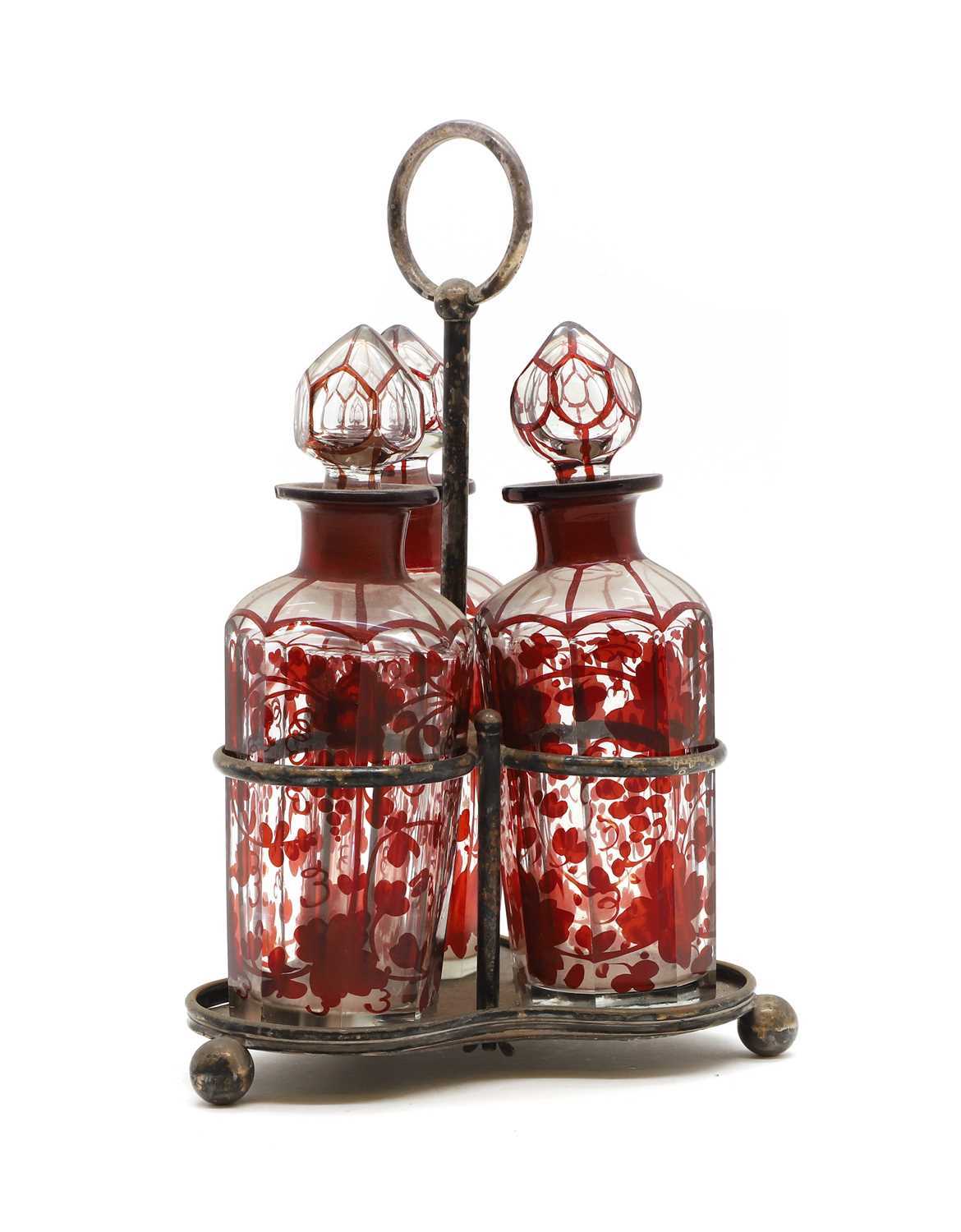 A set of three bohemian flashed glass decanters, - Bild 3 aus 4