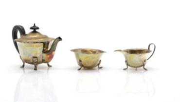 A three piece silver tea service