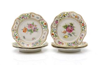 A group of six Meissen style porcelain plates