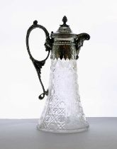 A late Victorian silver and cut glass claret jug,