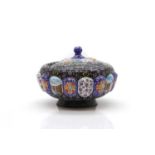 A Persian enamel bonbon dish and cover,