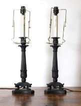 A pair of bronze table lamps,