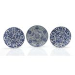 Three Chinese blue and white plates,