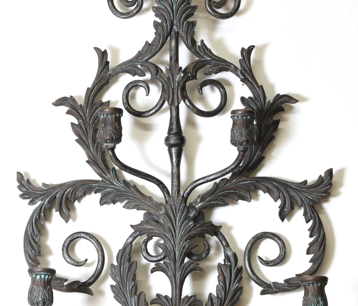 A wrought and cast metal four-arm candle wall sconce, - Image 5 of 5