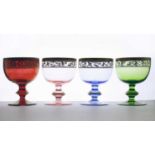 A set of four coloured Murano glass goblets,