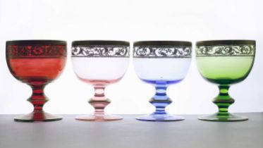 A set of four coloured Murano glass goblets,