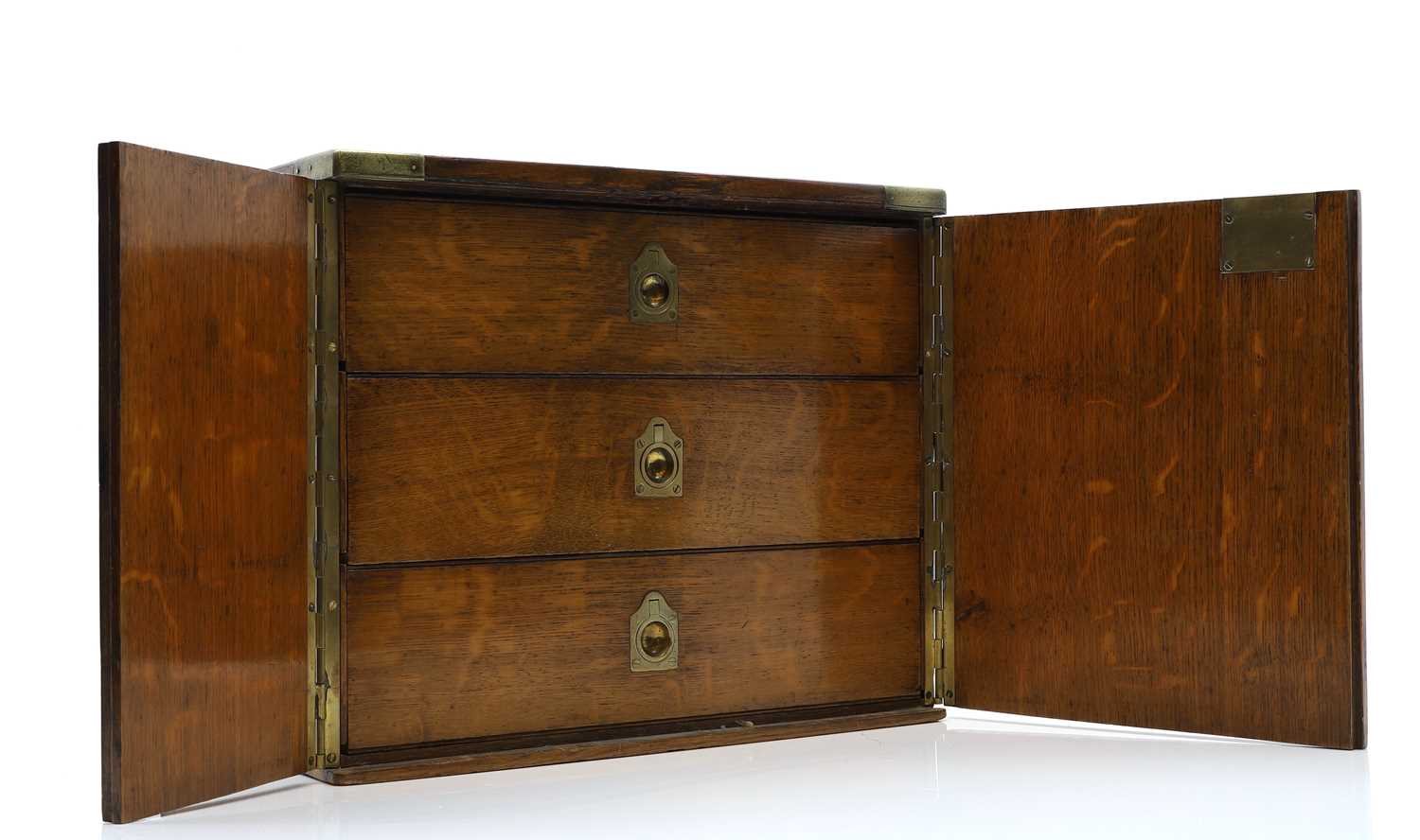 An oak and brass bound three-drawer cabinet, - Image 3 of 5