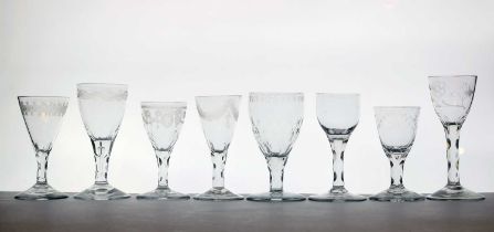 A group of eight 18th century drinking glasses