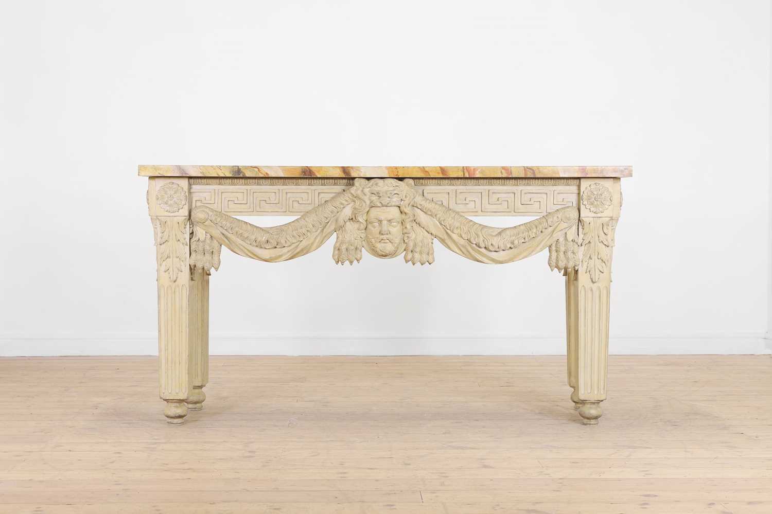 A George II-style carved and painted pine console table in the manner of William Kent, - Image 4 of 9