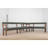 A pair of long Victorian pine benches,