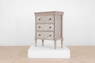 A painted wooden and verre églomisé chest of drawers by OKA,