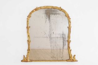 A giltwood 'faux bois' overmantel mirror,