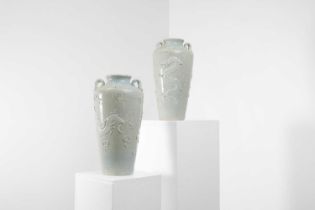 A pair of celadon glazed stoneware vases,