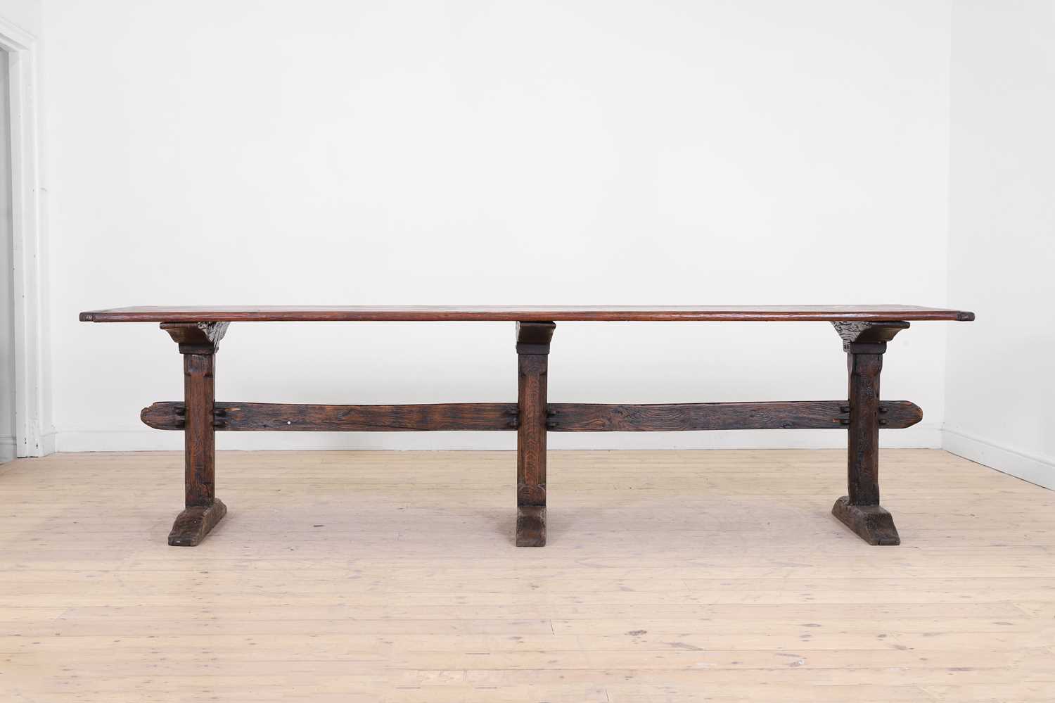 A long pine refectory table, - Image 2 of 8