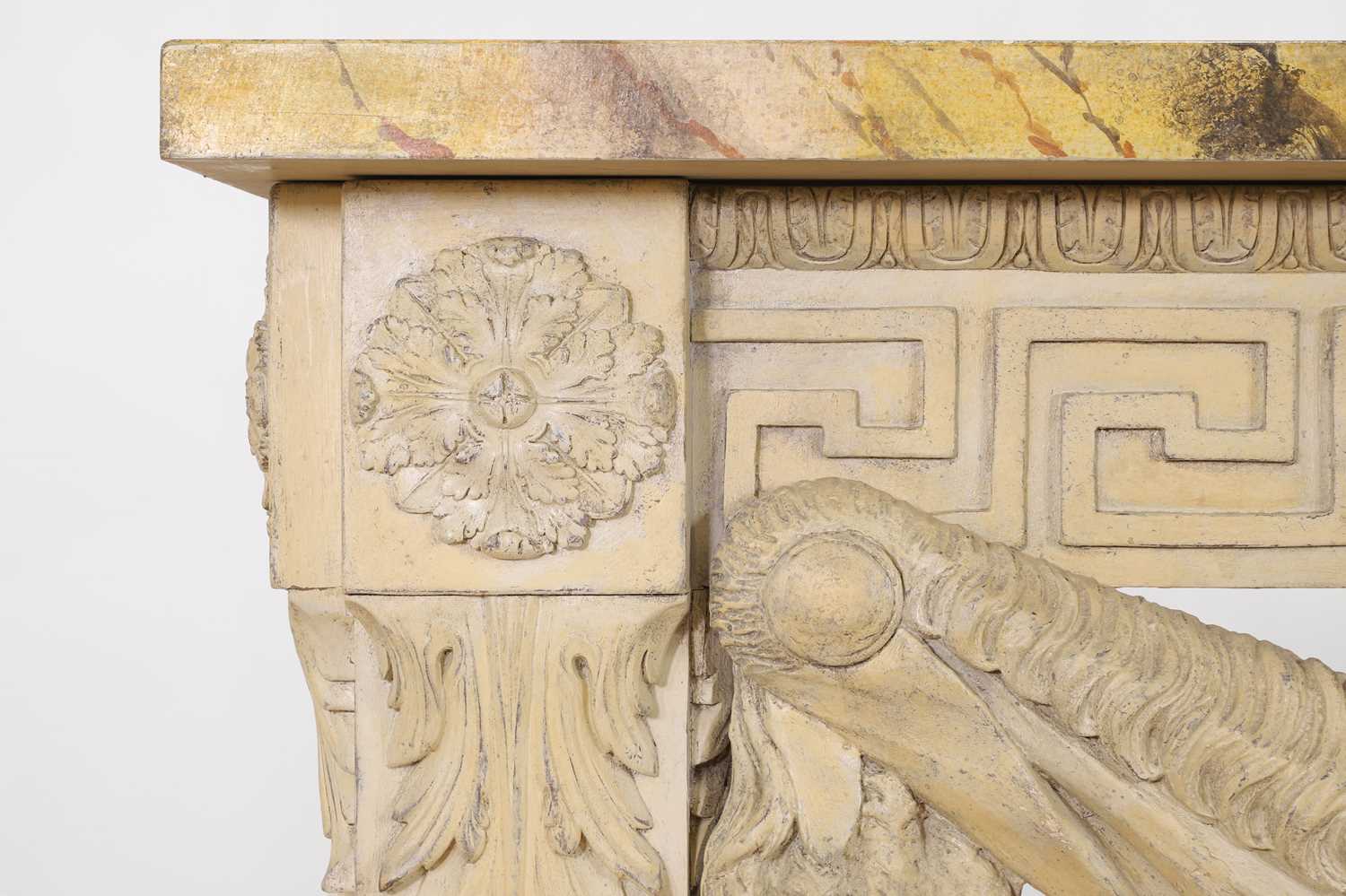 A George II-style carved and painted pine console table in the manner of William Kent, - Image 8 of 9