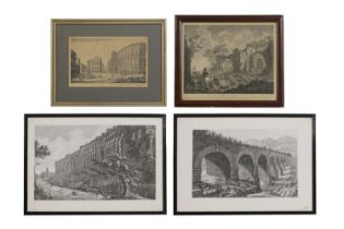 An assembled set of three etchings of classical Rome,