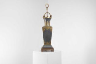 A Chinese-style pewter and gilt-brass table lamp,