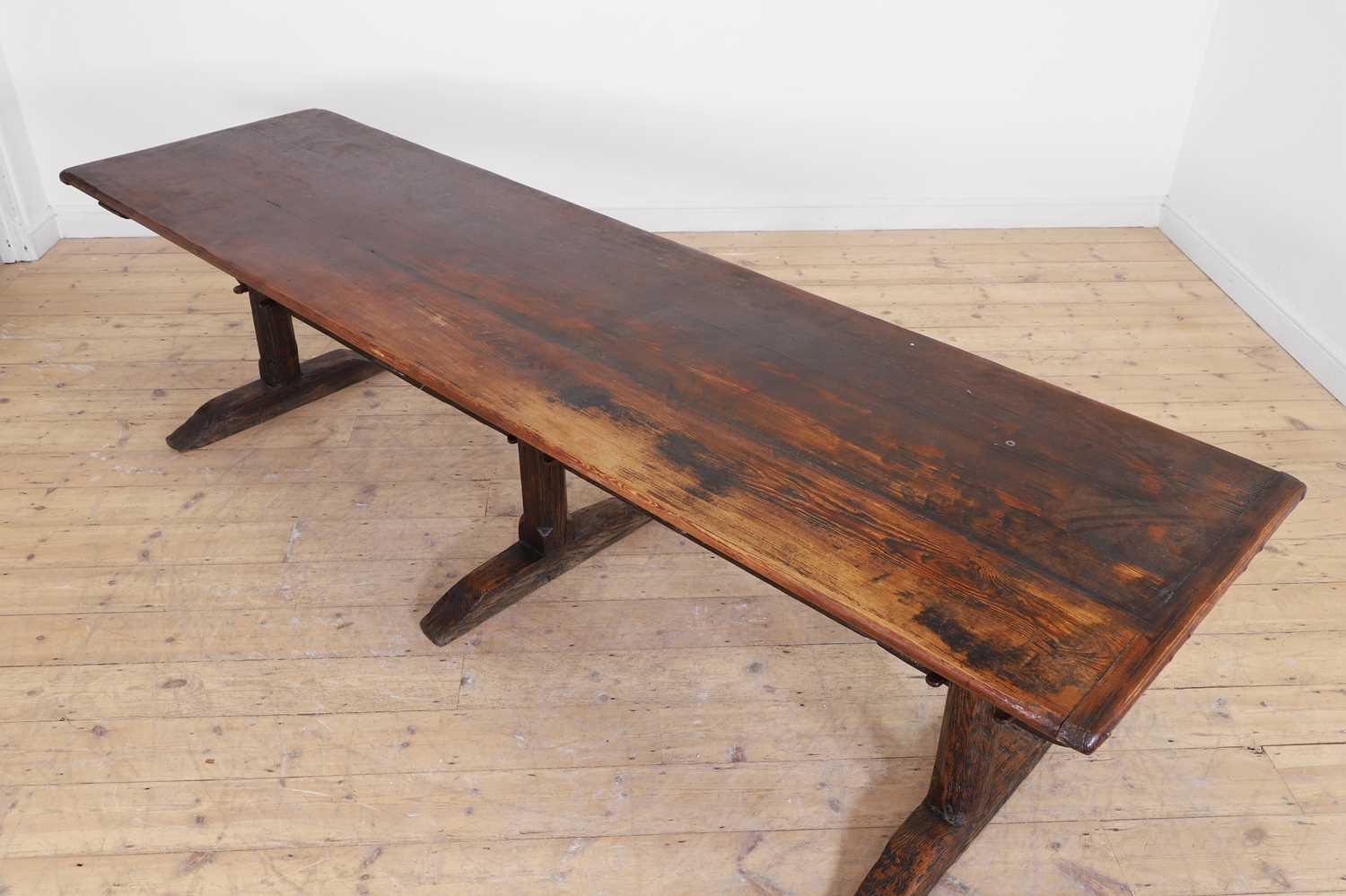 A long pine refectory table, - Image 7 of 8