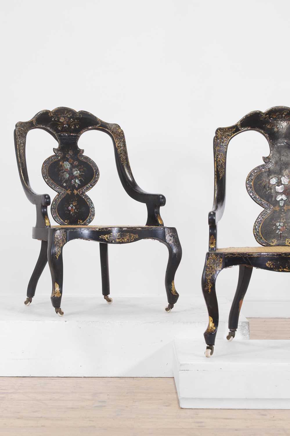 A pair of Victorian papier mâché chairs, - Image 2 of 7