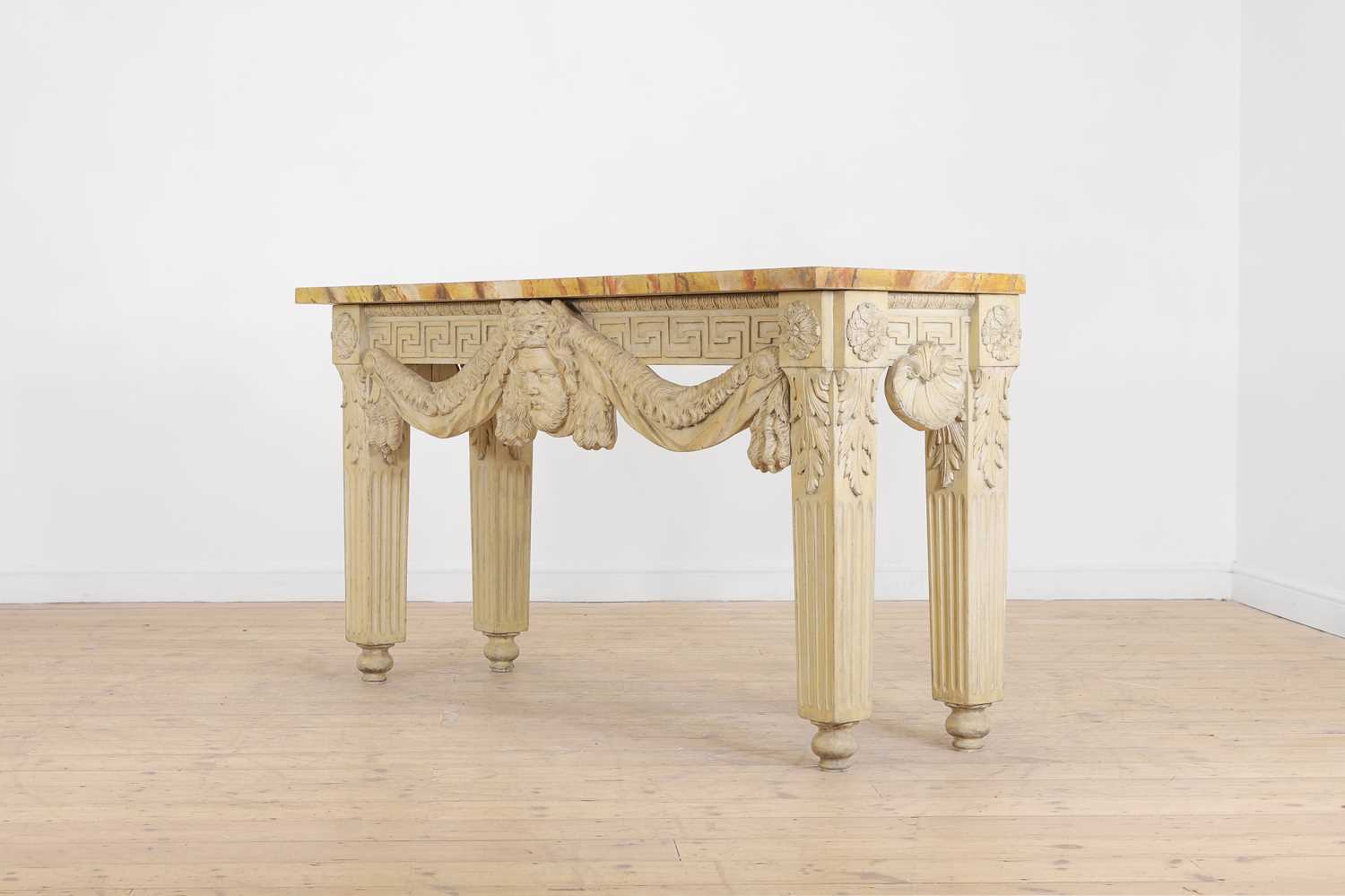 A George II-style carved and painted pine console table in the manner of William Kent, - Image 5 of 9