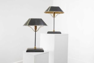 A pair of Art Deco-style painted metal table lamps by OKA,