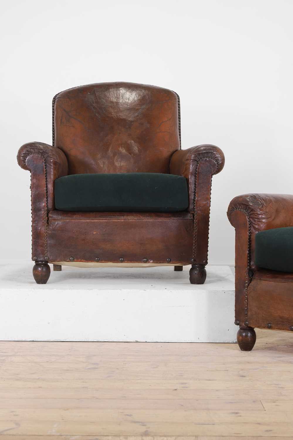A pair of leather club armchairs, - Image 2 of 6
