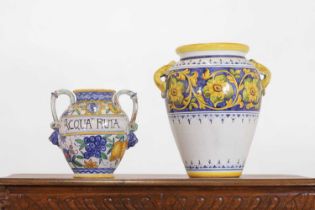 Two maiolica-style glazed pottery vases,