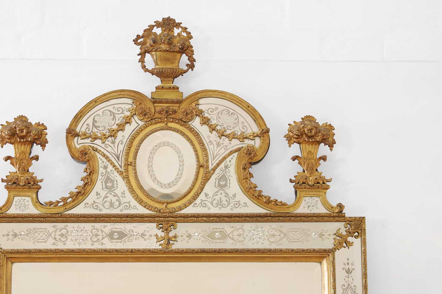 A gilt-metal, giltwood and etched glass wall mirror, after the model by Burchard Precht, - Image 5 of 5