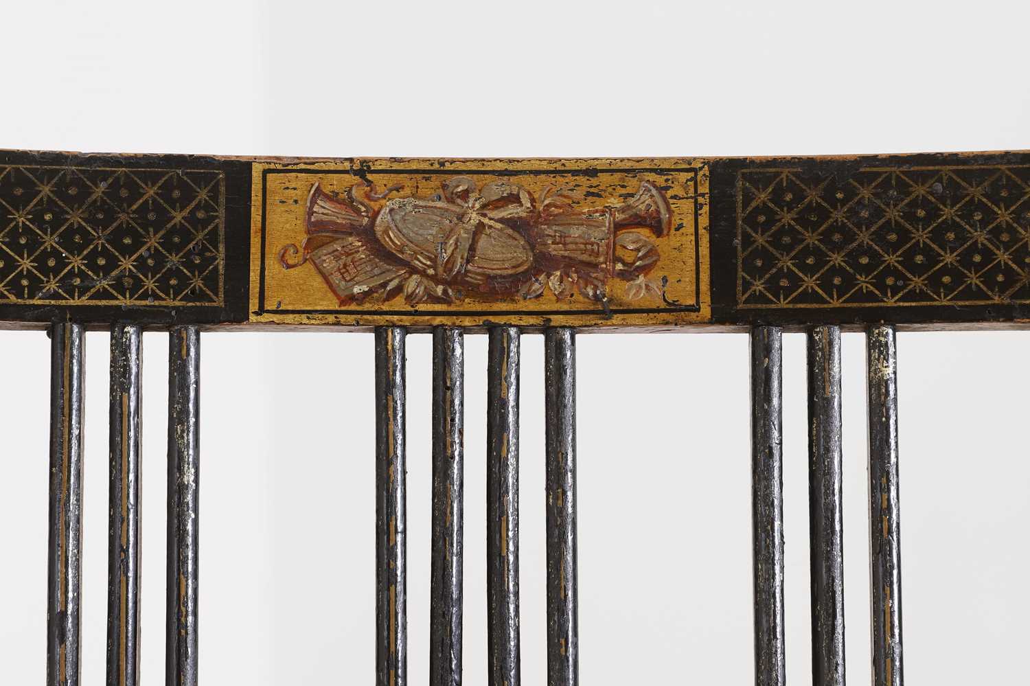 A pair of George III ebonised and painted wooden side chairs, - Image 6 of 6