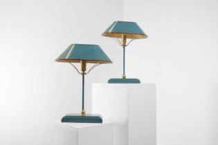 A pair of Art Deco style toleware table lamps by OKA,