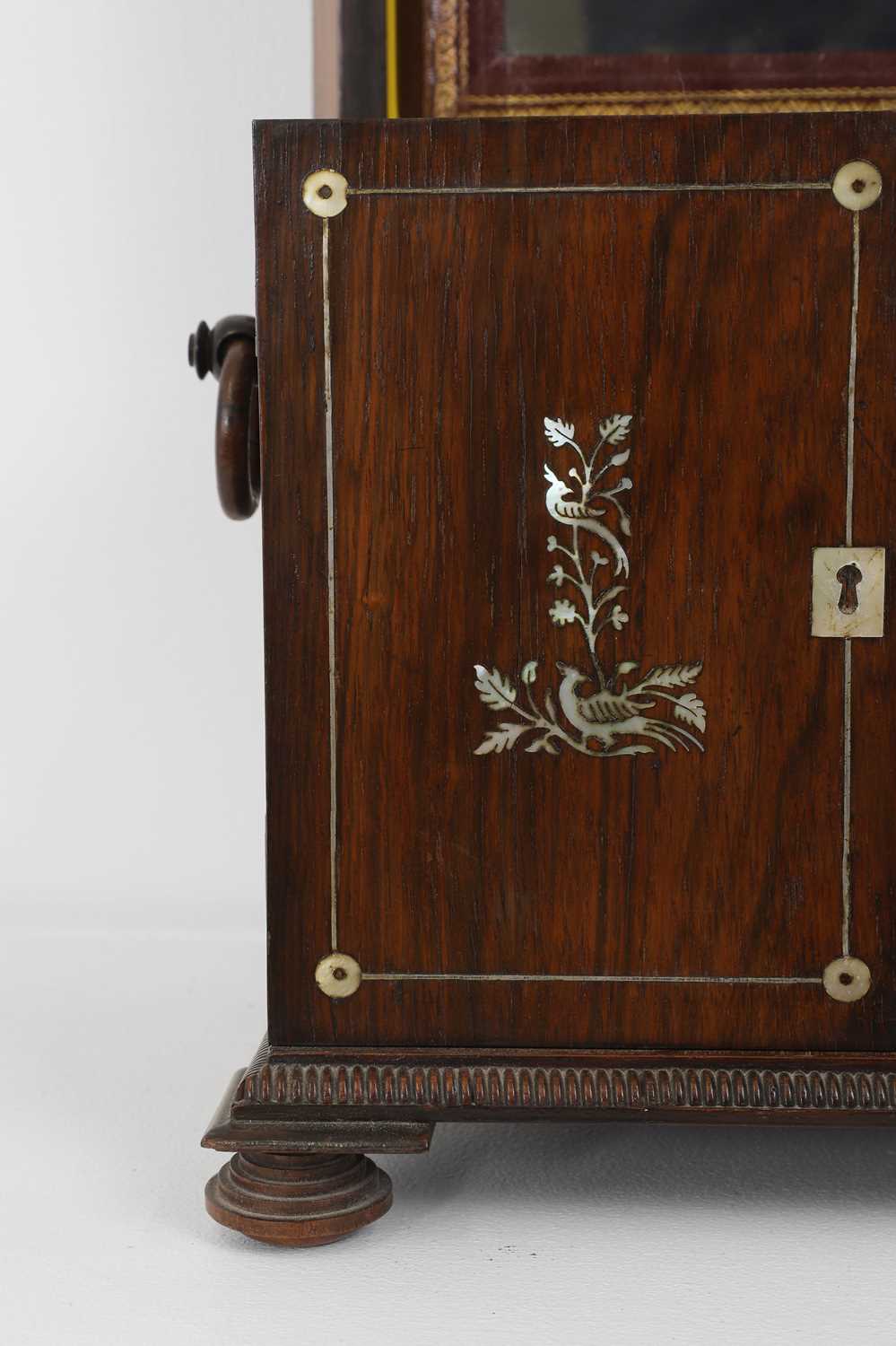 A George IV rosewood and mother-of-pearl inlaid table cabinet, - Image 6 of 7