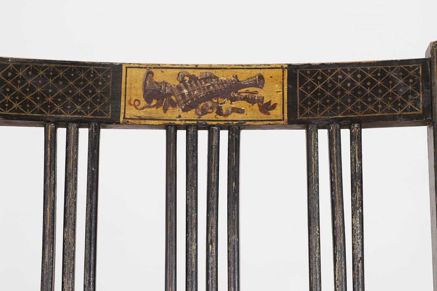 A pair of George III ebonised and painted wooden side chairs, - Image 4 of 6
