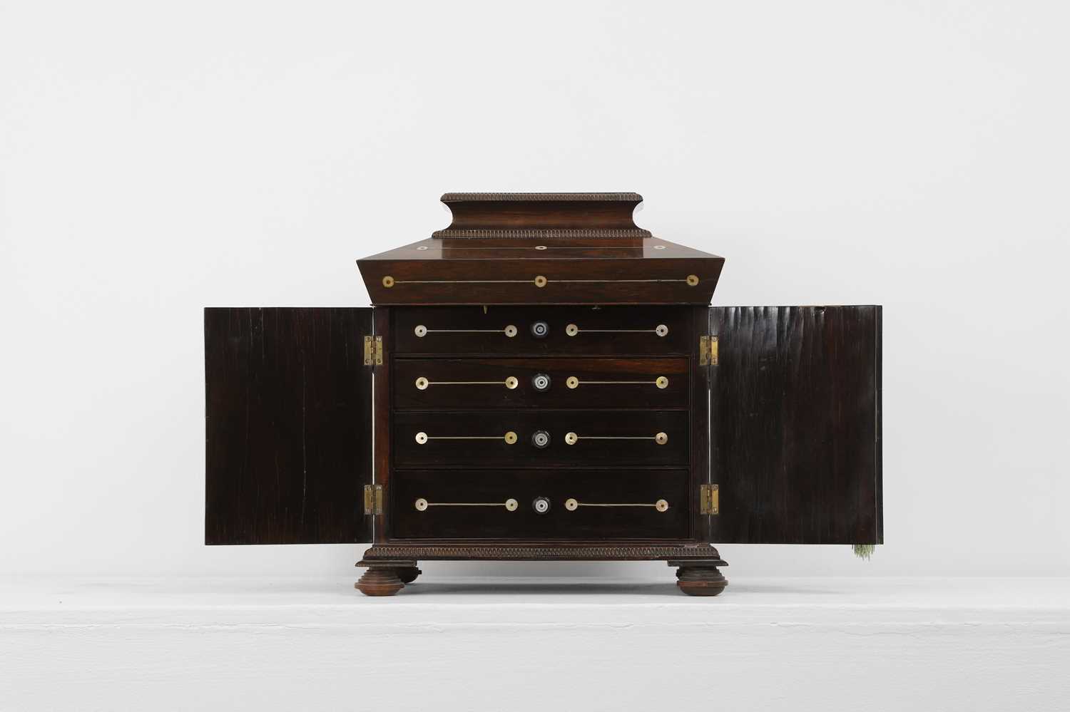 A George IV rosewood and mother-of-pearl inlaid table cabinet, - Image 3 of 7