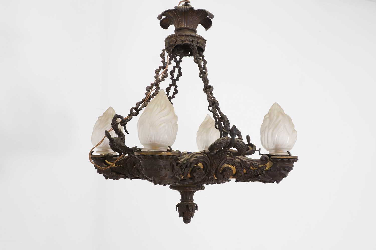 A Regency bronze and gilt-lacquered four-light colza chandelier, - Image 2 of 10