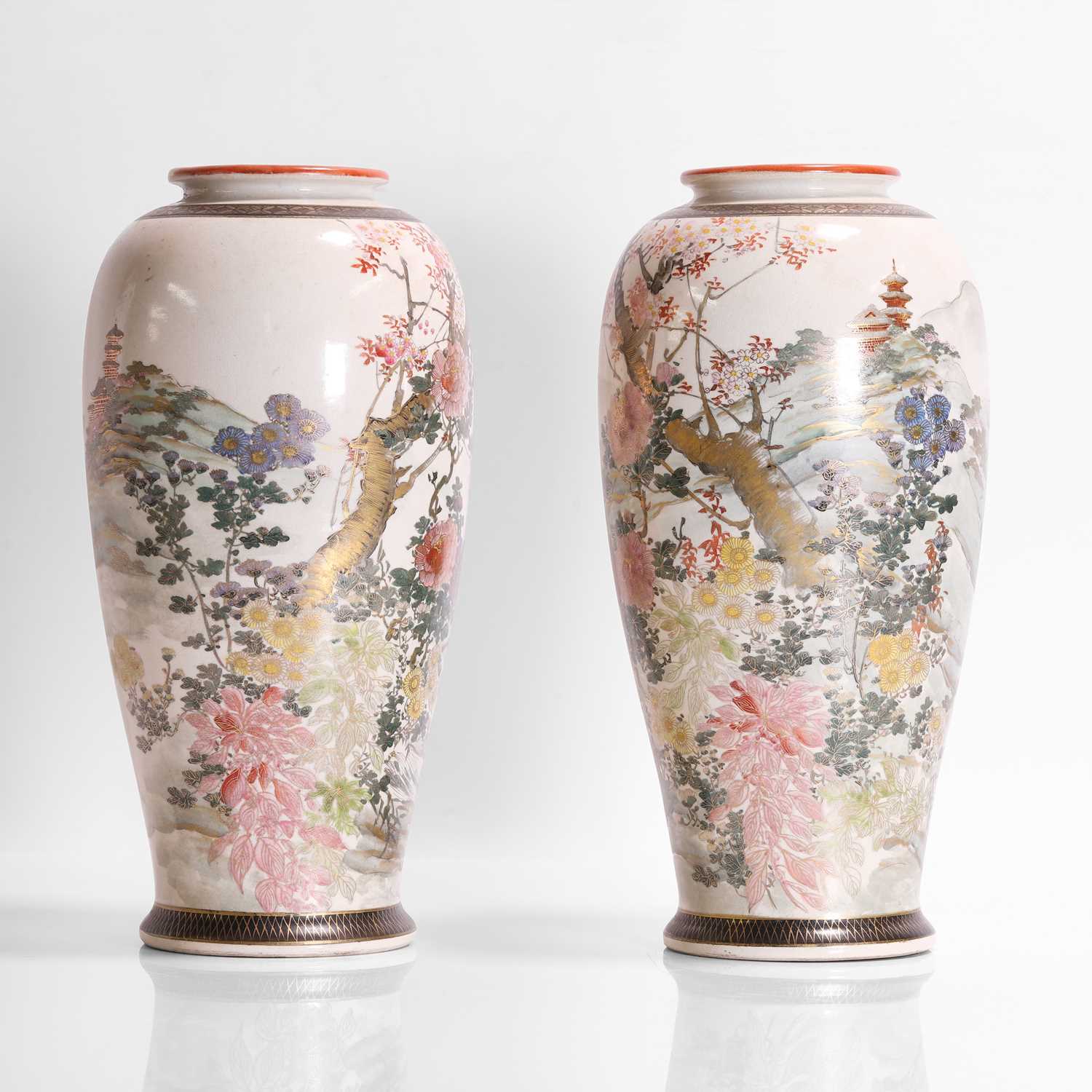 A pair of Japanese Satsuma ware vases, - Image 2 of 5