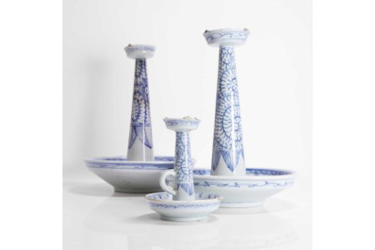 A collection of three Chinese blue and white candlesticks, - Image 1 of 10