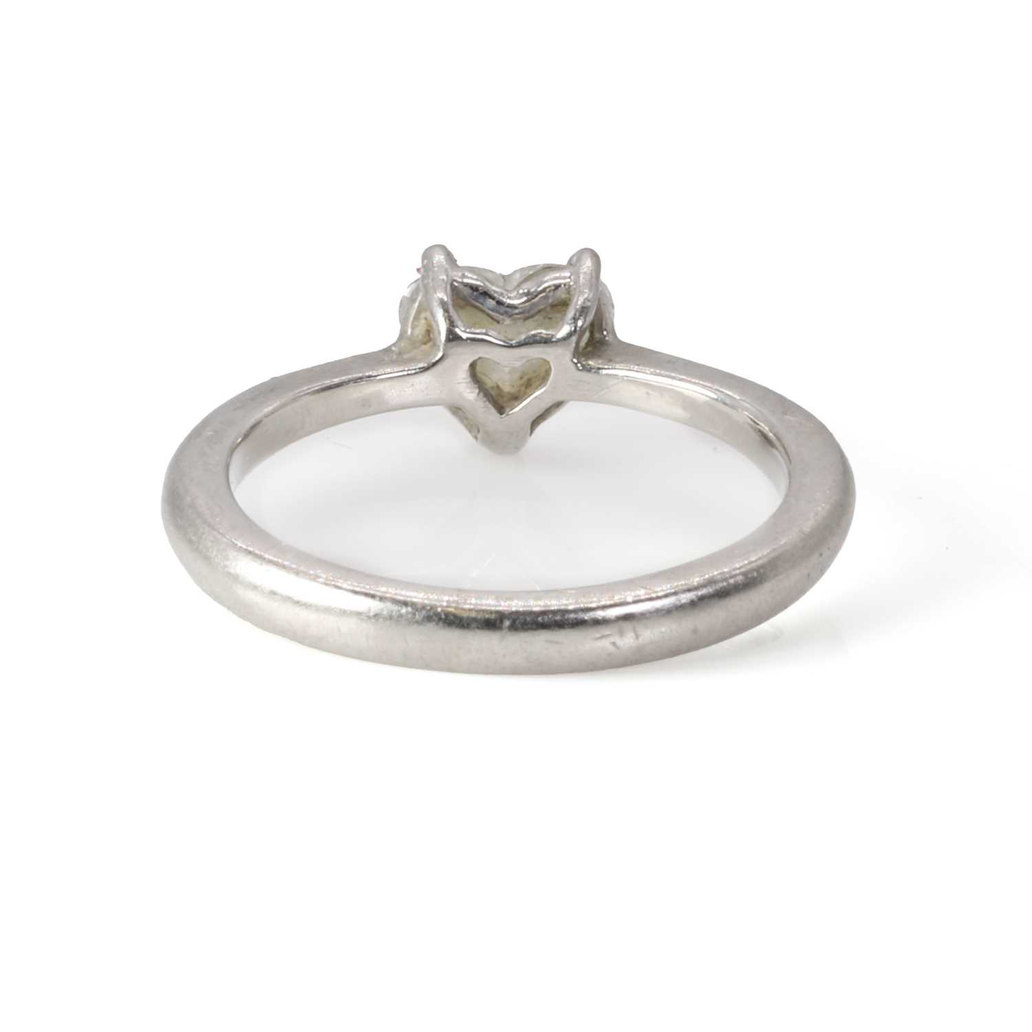 A platinum single stone heart shaped diamond ring, - Image 3 of 5