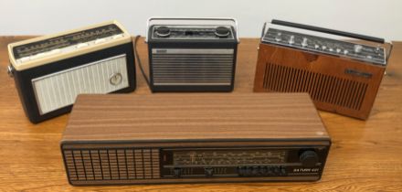 Four vintage 1960s-70s radios - comprising a Hacker RP-34 Democrat portable 2-band transistor radio;