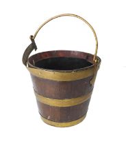 An oak and brass-bound peat bucket with metal liner (for restoration).