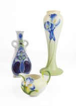 A Royal Doulton Lambeth Art Nouveau style vase by Lesley Harradine - of flattened teardrop form with