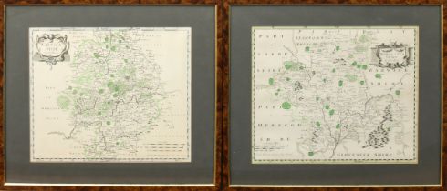 A pair of reproduction maps of Worcestershire and Warwickshire after Robert Mordan - 28.5 x 35.