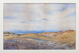Miss M. Francis (British, exh. 1884-1890) Partridge in an open heathland landscape watercolour,