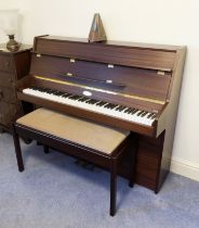 A satin mahogany upright piano by Kemble of London - no. 254503, c.1994, originally supplied by
