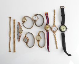 A group of vintage watches, including four with 9ct gold cases - 1920s-1950s, the gold cased watches