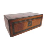 A Victorian walnut, brass and ebony writing slope - with chamfered borders, the interior with