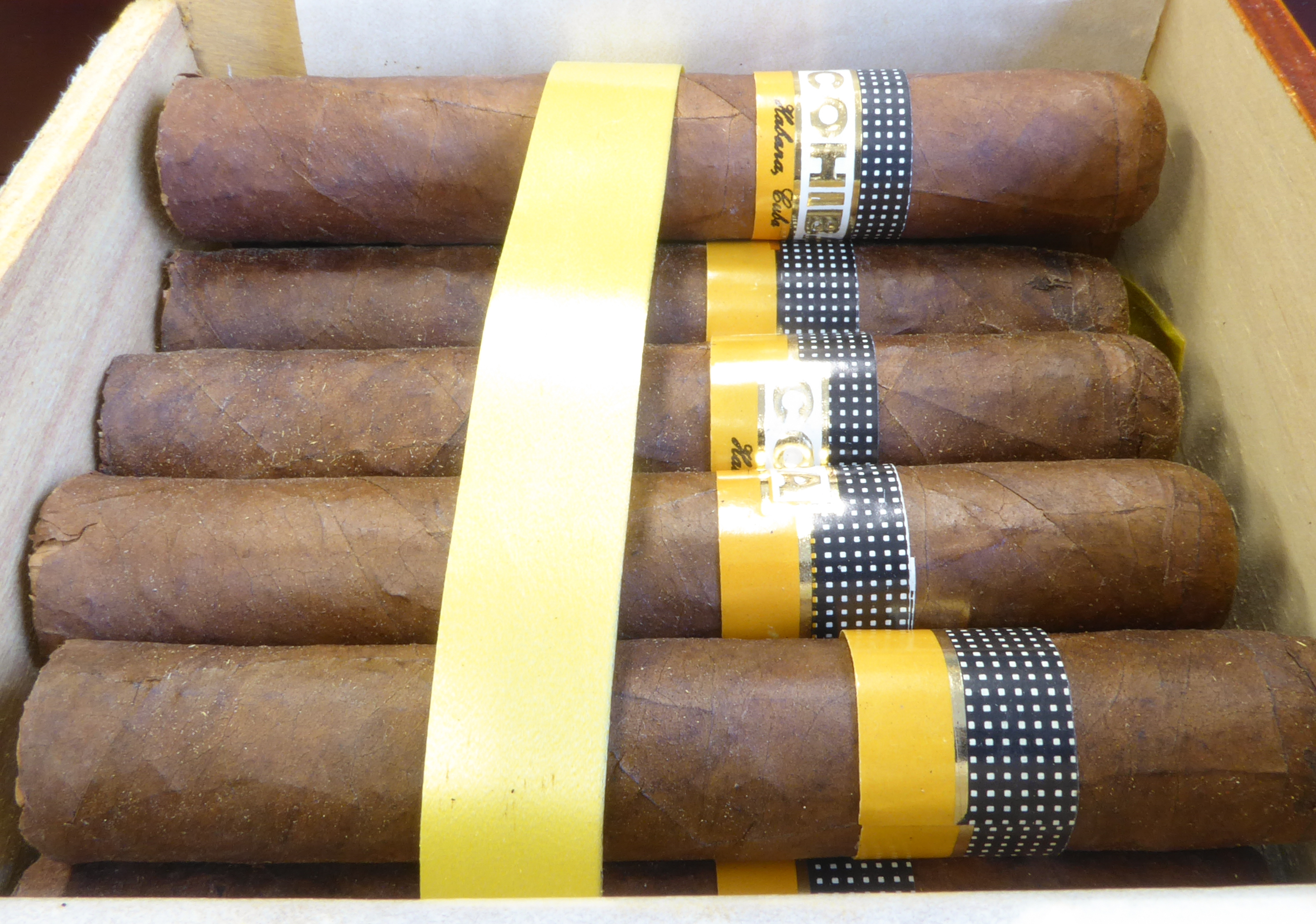 An opened box of Cohiba Robustos cigars (22 cigars) * Please note: These cigars (and also lot 510) - Image 5 of 12