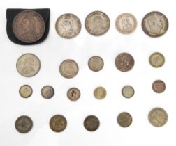 A small collection of silver British, British Empire and world coins - including a GB Queen Victoria