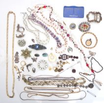 A collection of vintage costume, silver and white metal jewellery - including two micro mosaic