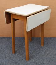 A retro Formica dropleaf sewing or supper table - 1970s, the rectangular top with white Formica,