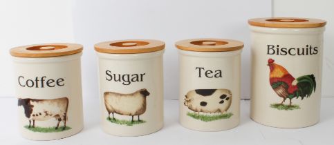 Four T.G. Green 'Cloverleaf' kitchen containers - Biscuits, Tea, Coffee and Sugar